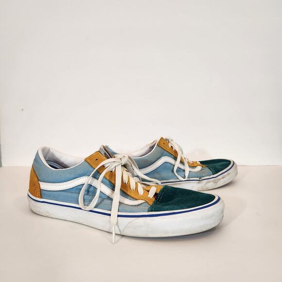 VANS Old Skool Lo Top Multi Blue Green Yellow Suede Canvas Skate Sneaker Mens 11 - Picture 1 of 12
